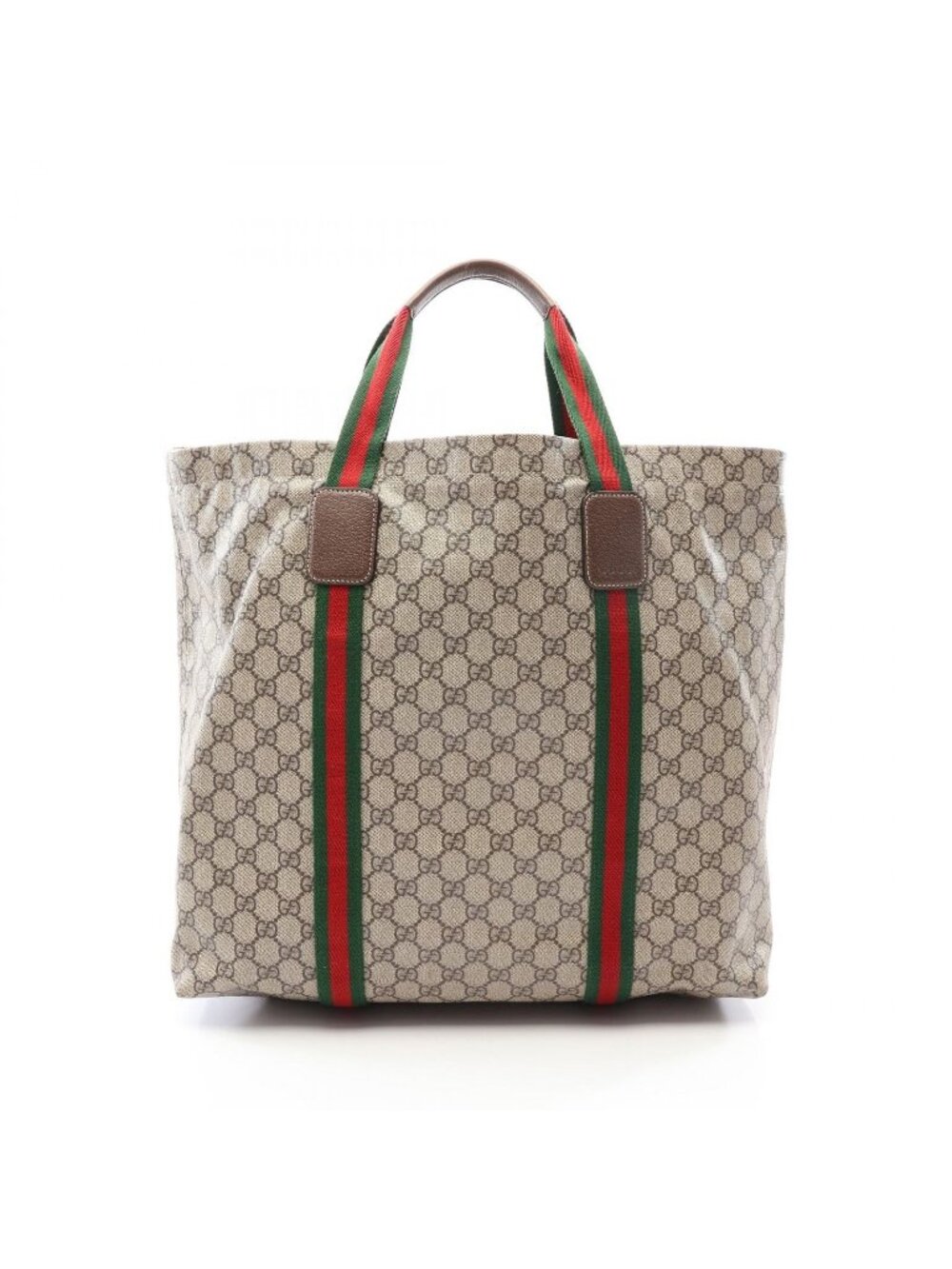 Gucci Tote Bag GG Supreme Sherry Line Beige Brown Green Leather Tender Medium